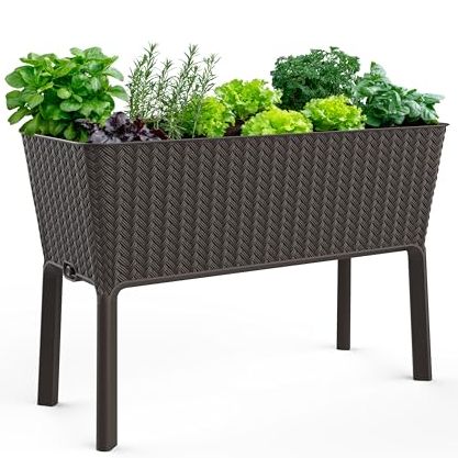 Keter Splendor 31.7 Gallon Raised Garden Bed With Self Watering Planter Box and Drainage Plug-Perfect for Growing Fresh Vegetables, Flowers and Herbs, Brown