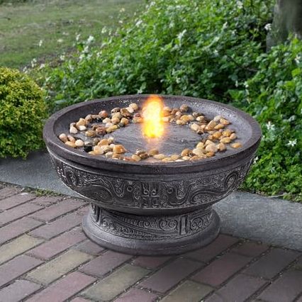 Gossi Outdoor Water Fountain With Led Light Decorative Pedestal Bowl Design With River Stones Home Decoration, Modern Garden Fountain for Patio Decor