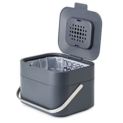 Joseph Joseph Intelligent Waste, Stack 4 Kitchen Food Waste Compost Caddy Recycling Bin With Odour Filter, 4 Litres / 1 Gallon- Graphite