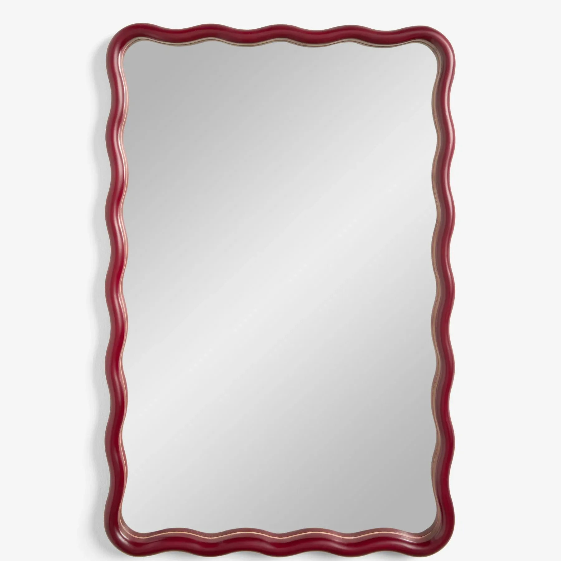 Next, Red Wavy Pine Wood Rectangular Wall Mirrror