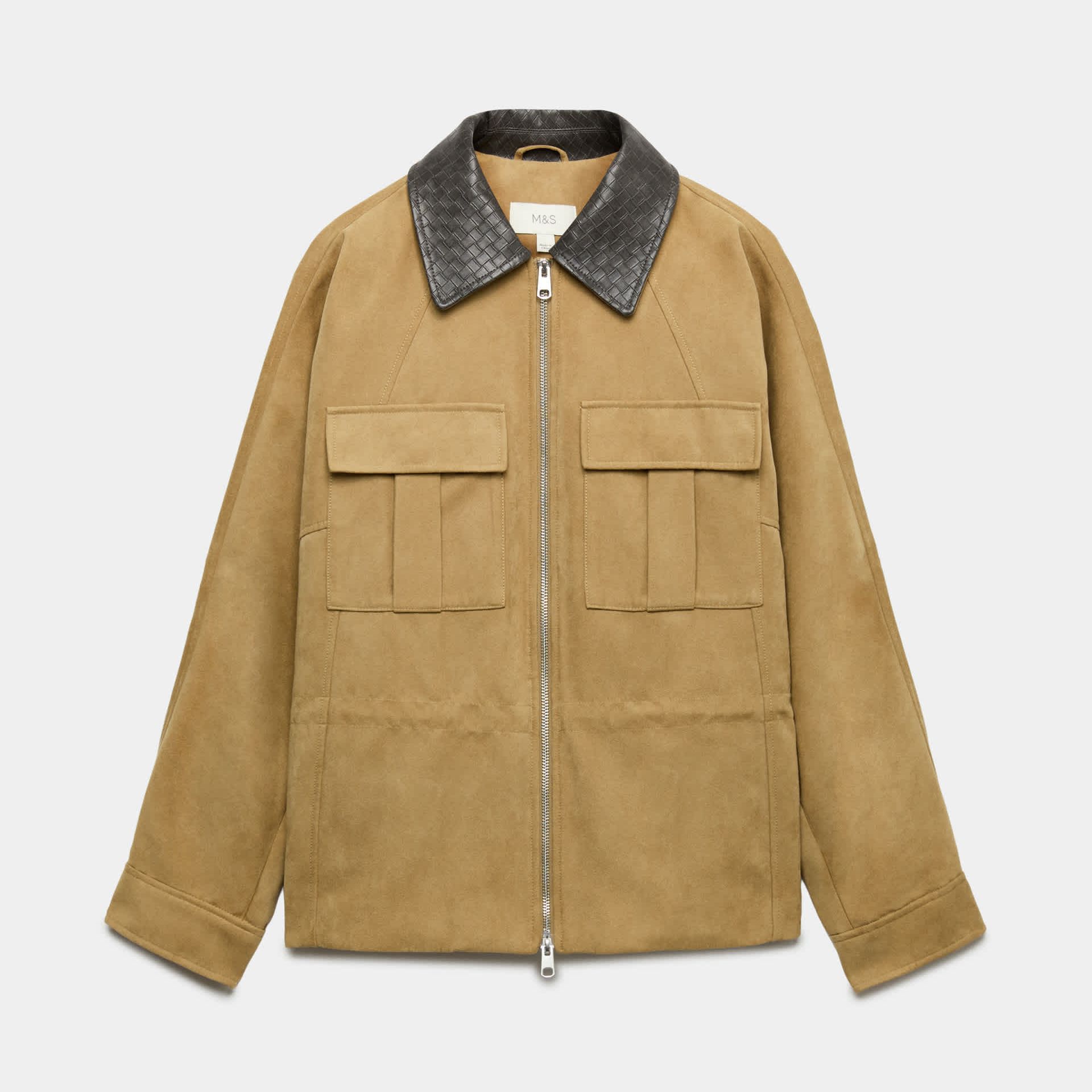 Suedette Collared Peplum Utility Jacket