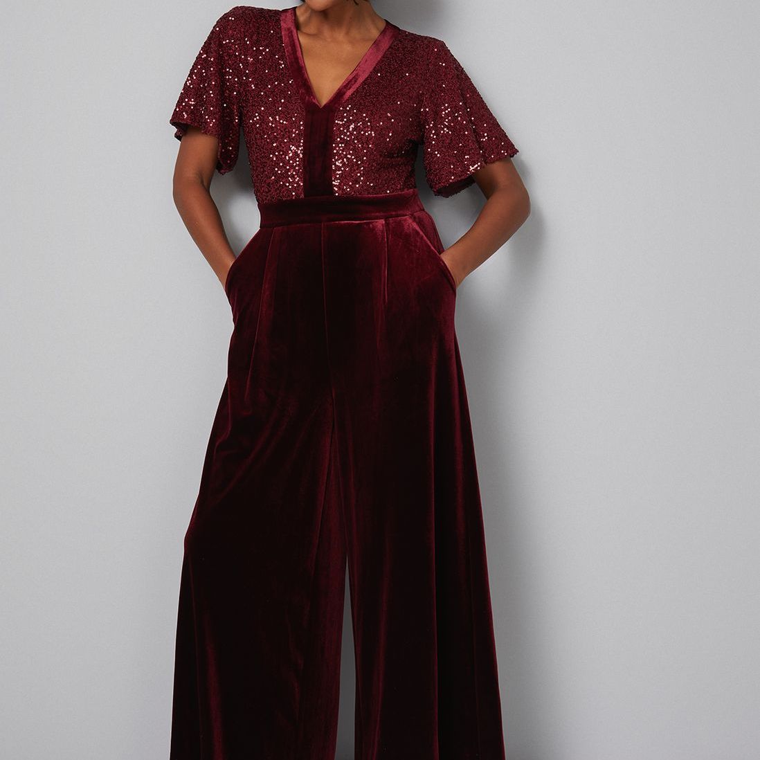 Wallis Sequin Contrast Velvet Jumpsuit