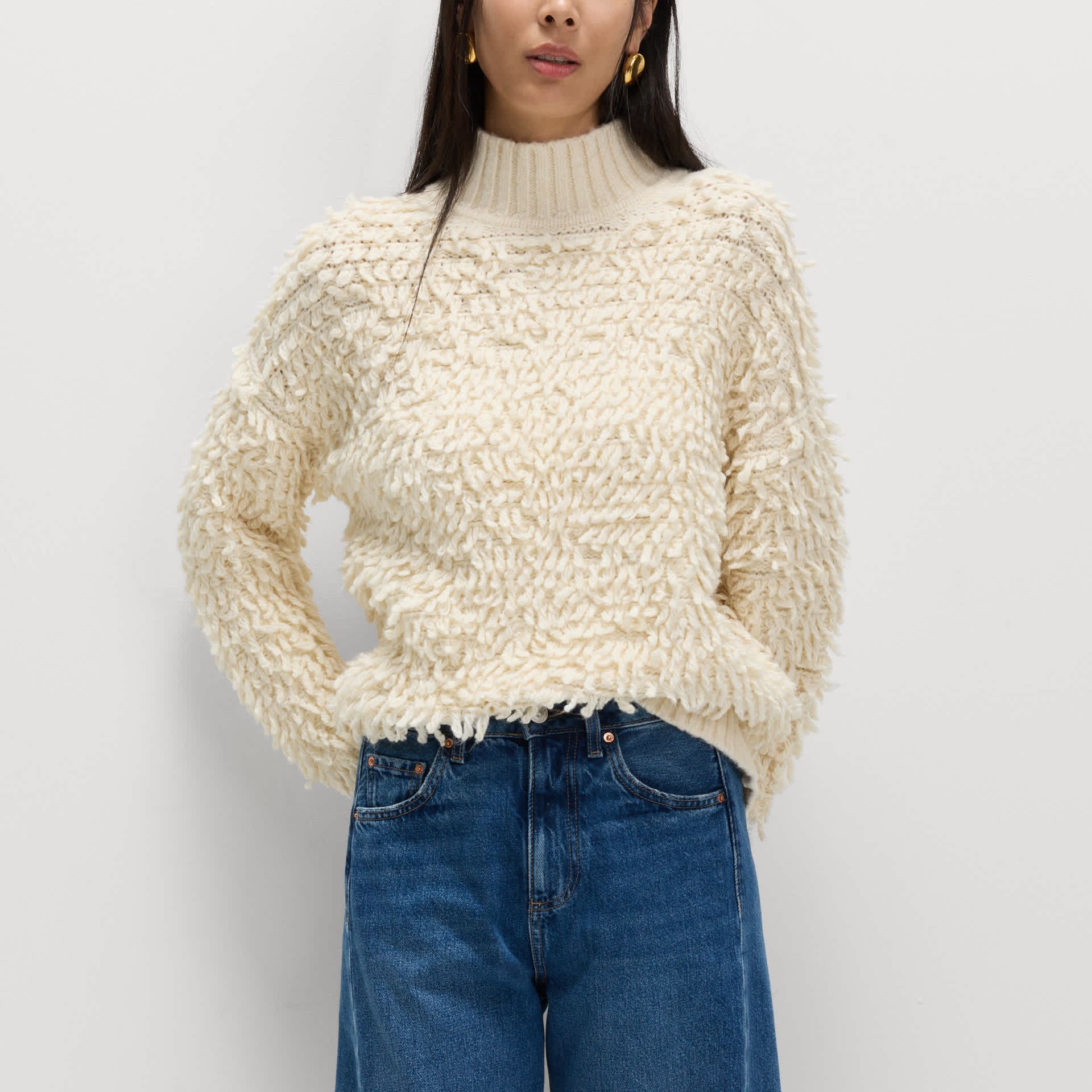 Cloud-Yarn Textured Funnel Neck Relaxed Jumper