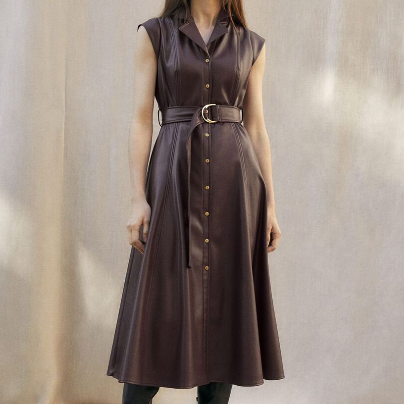 Ellie Burgundy Faux Leather Shirt Dress