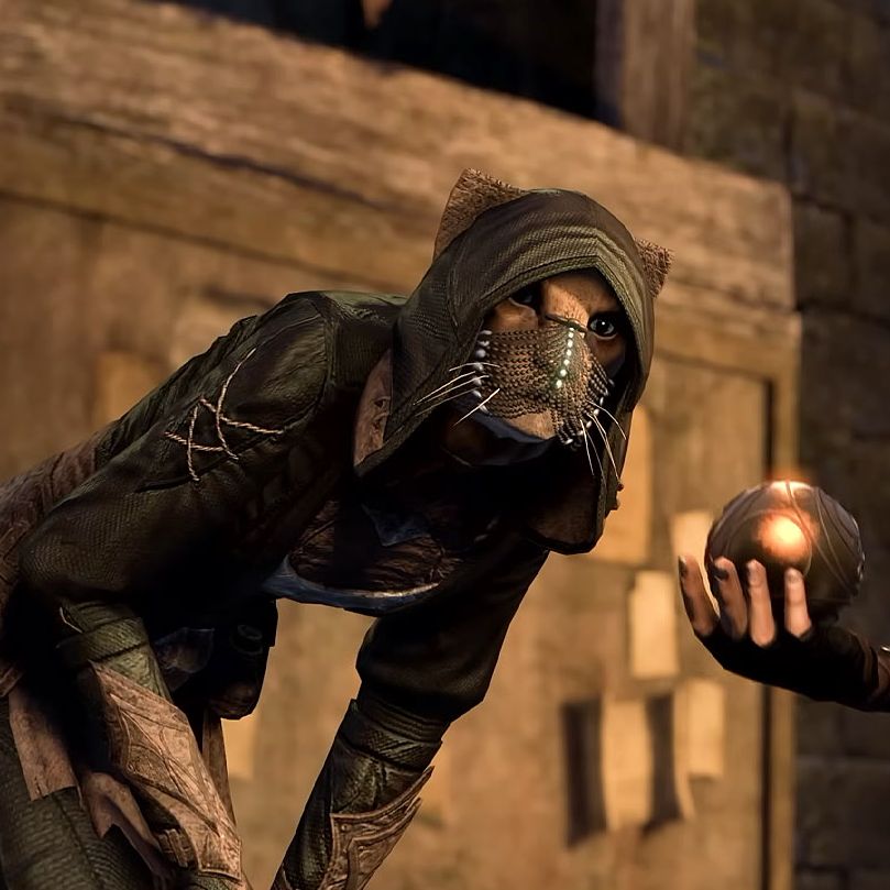 The Elders Scrolls Online - Return of the Thieves Guild expansion - Two thieves standing beside each other, one is crouched like they're sneaking