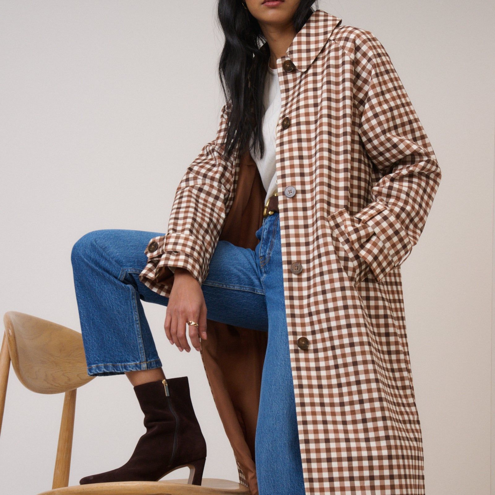 Brown Check Car Coat