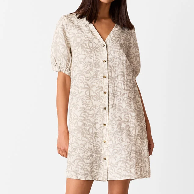 Whistles, Ivory Palm Print Linen Blend Dress