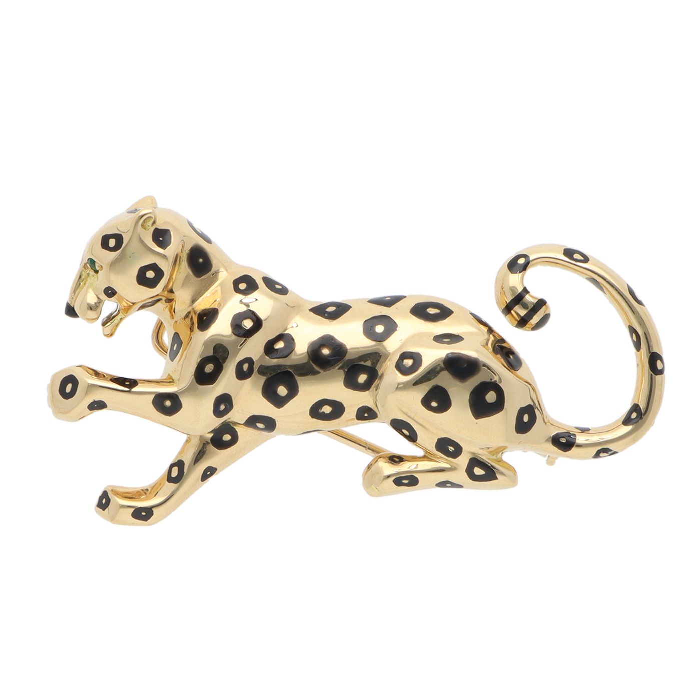 Gold and black enamel panther brooch