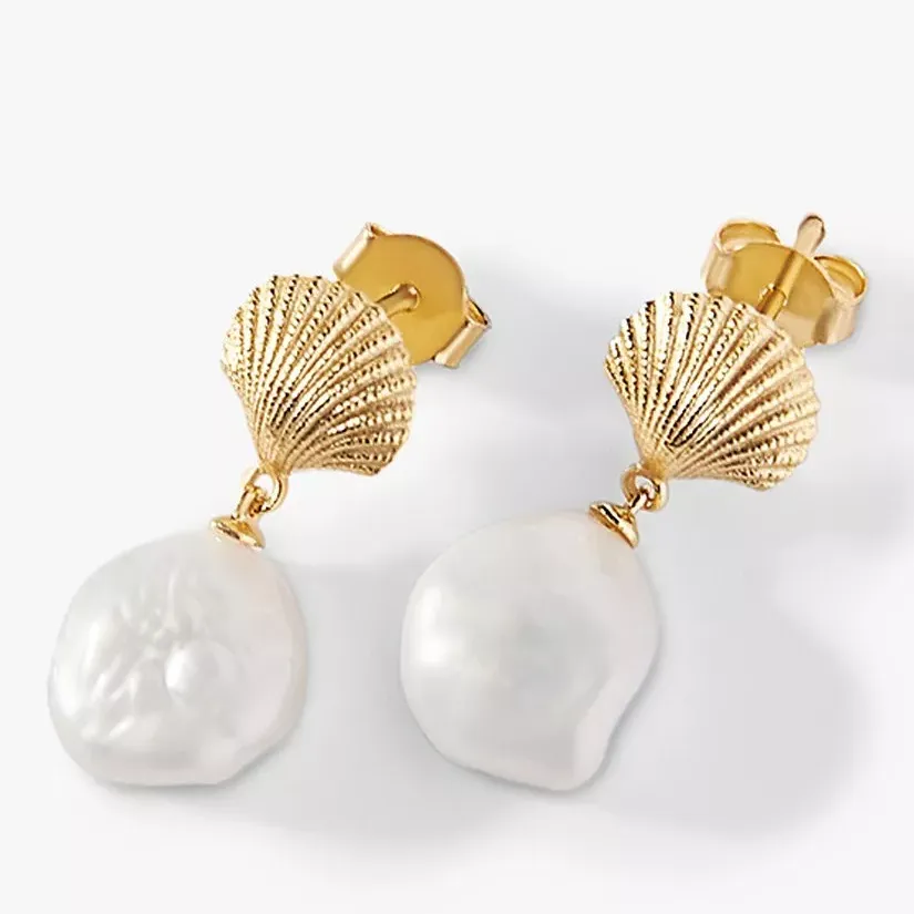 Edge of Ember Ocean Shell Freshwater Pearl Drop Earrings