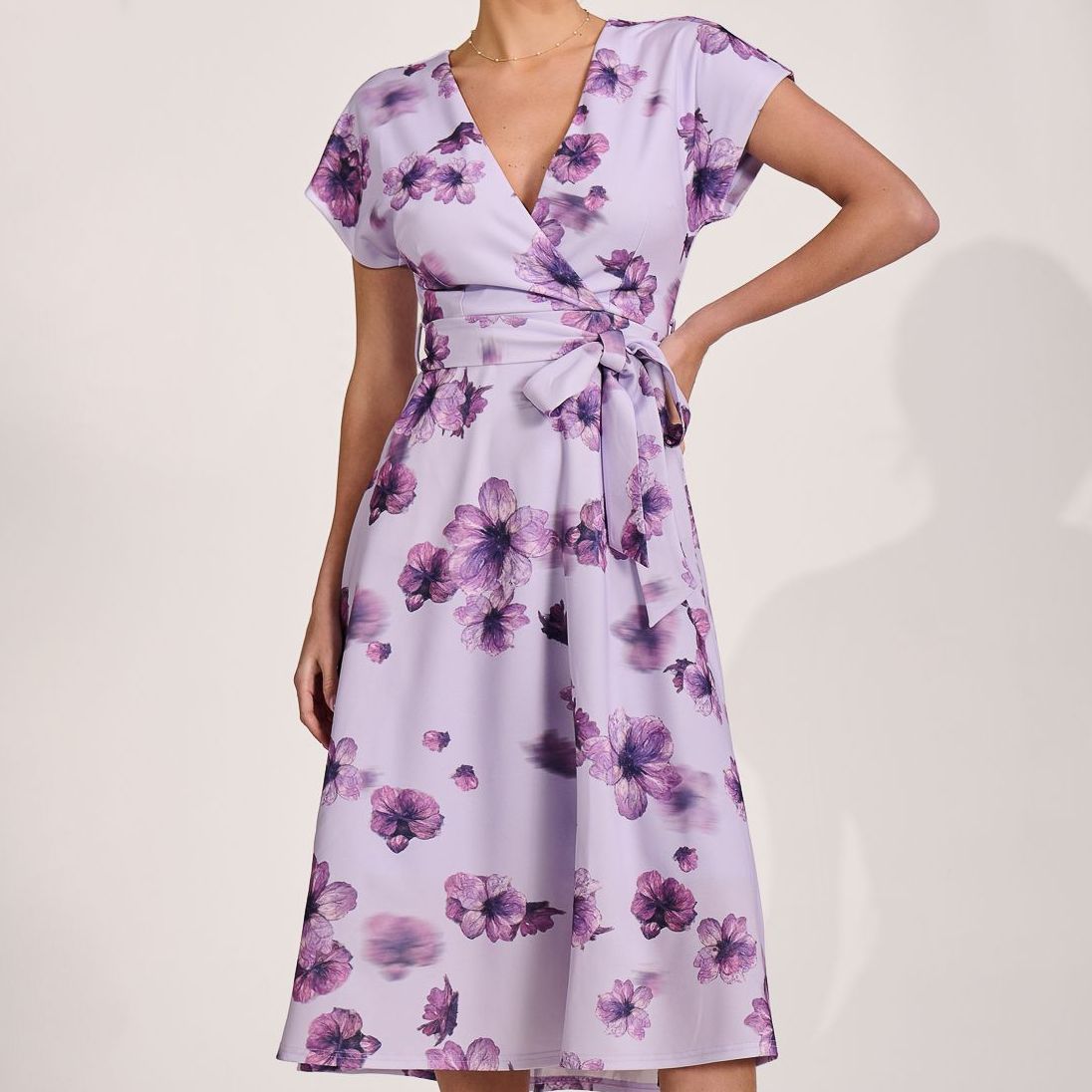 Kimono Sleeve Print Scuba Midi Dress