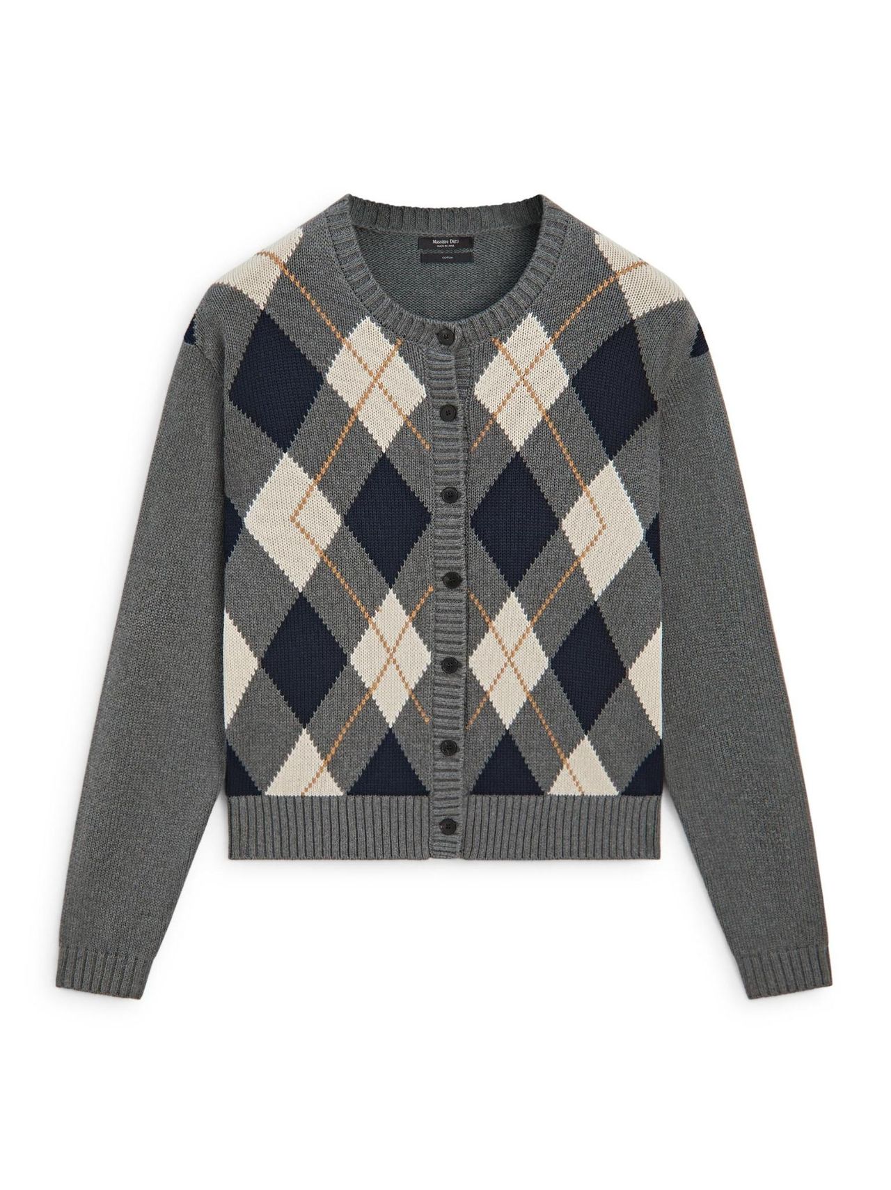 100% Cotton Argyle Knit Cardigan