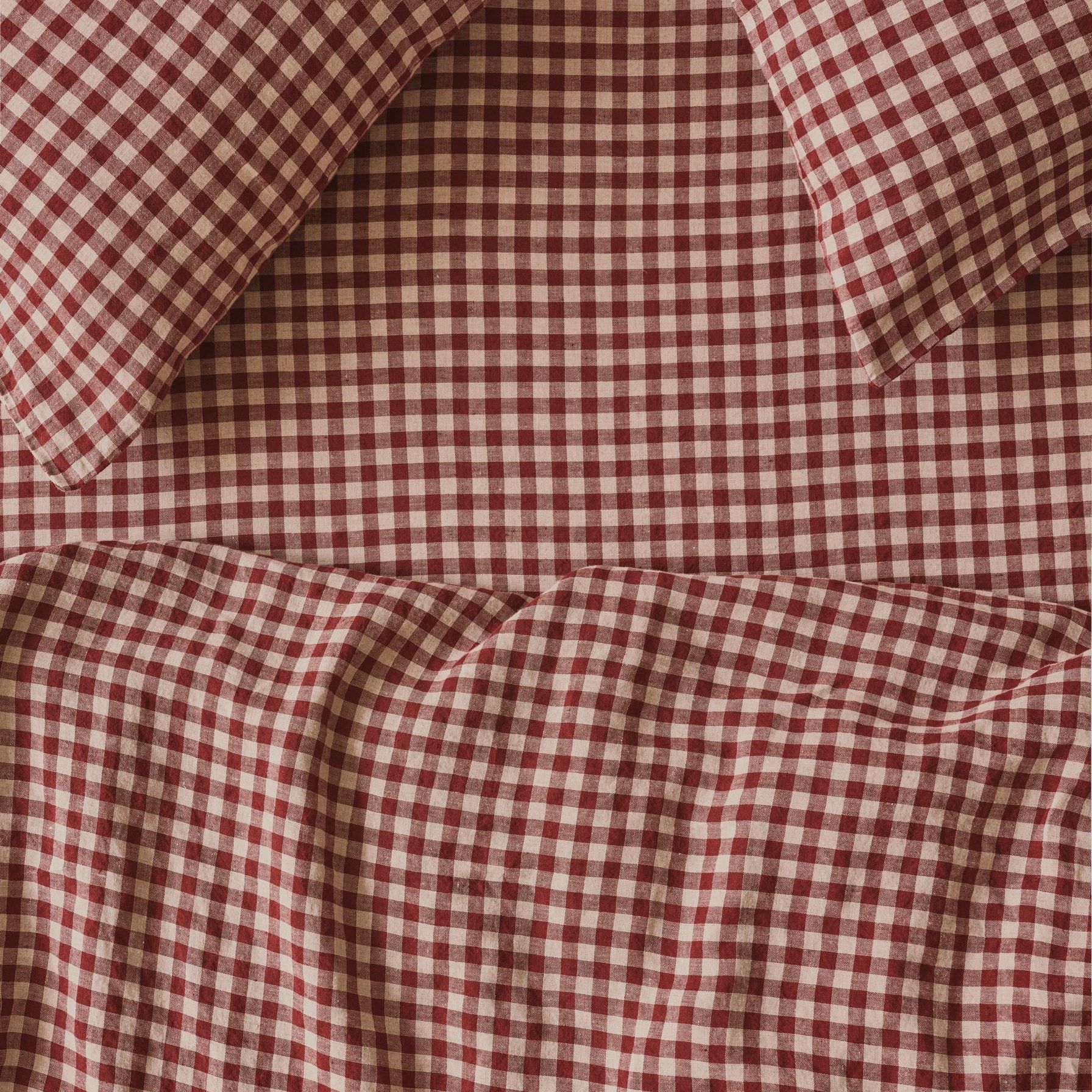 Rhubarb Gingham Linen Blend Fitted Sheet