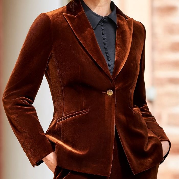 Ladies Velvet Single Breasted Blazer Chestnut