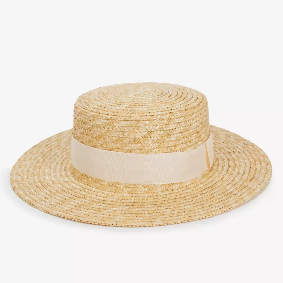 Boater Ribbon-Embellished Straw Hat