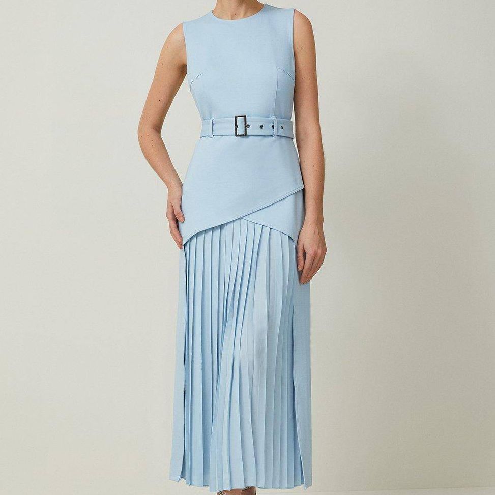 Karen Millen Ponte and Georgette Pleated Maxi Dress