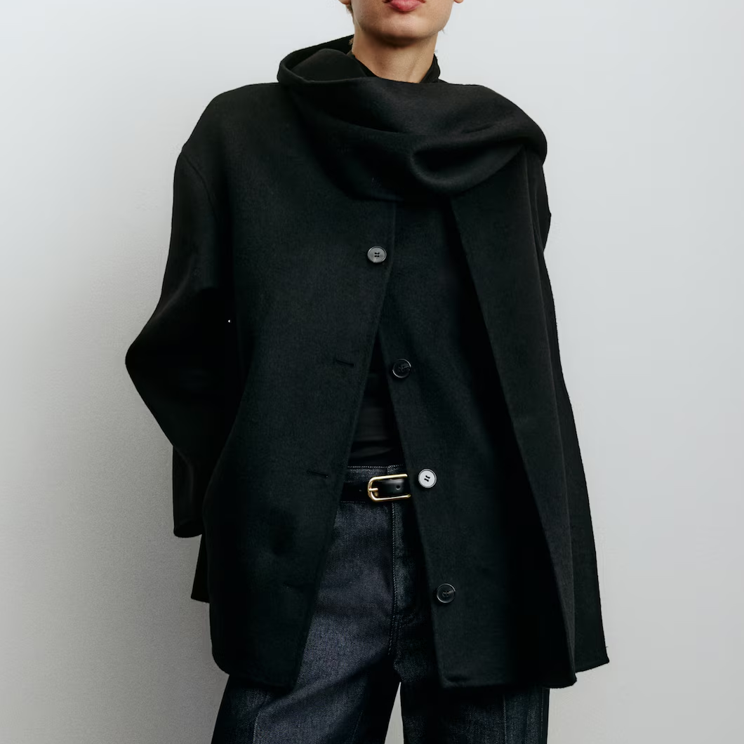 H&amp;amp;M Black, Wool-Blend Scarf Coat
