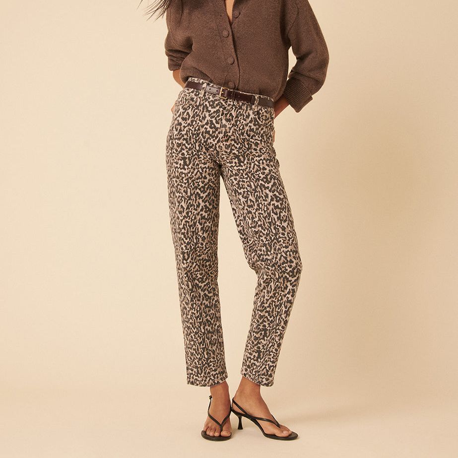 Leopard Print Mid Rise Camden Tapered Jeans