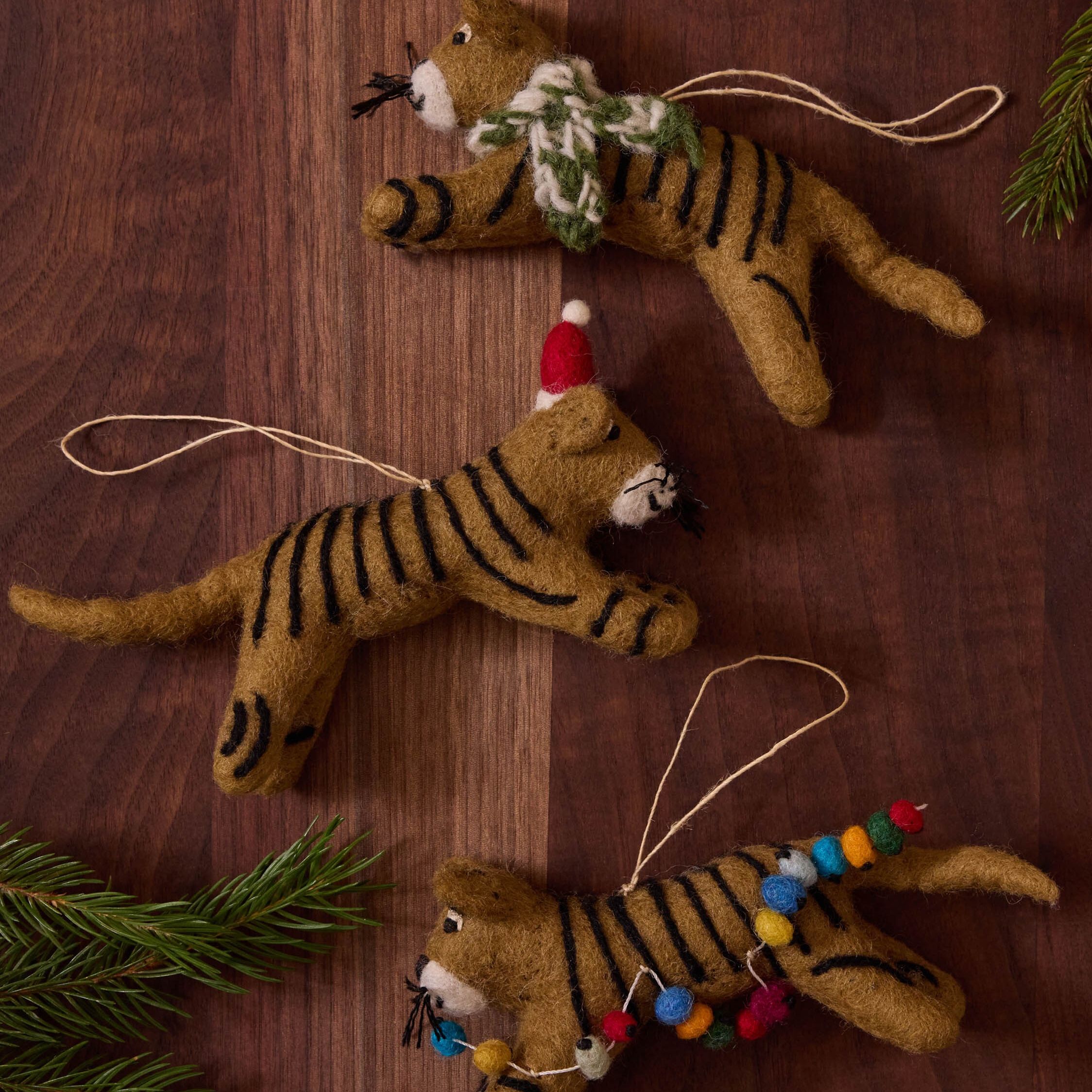Felt Tiger Trio Ornaments by Sarah Sherman Samuel