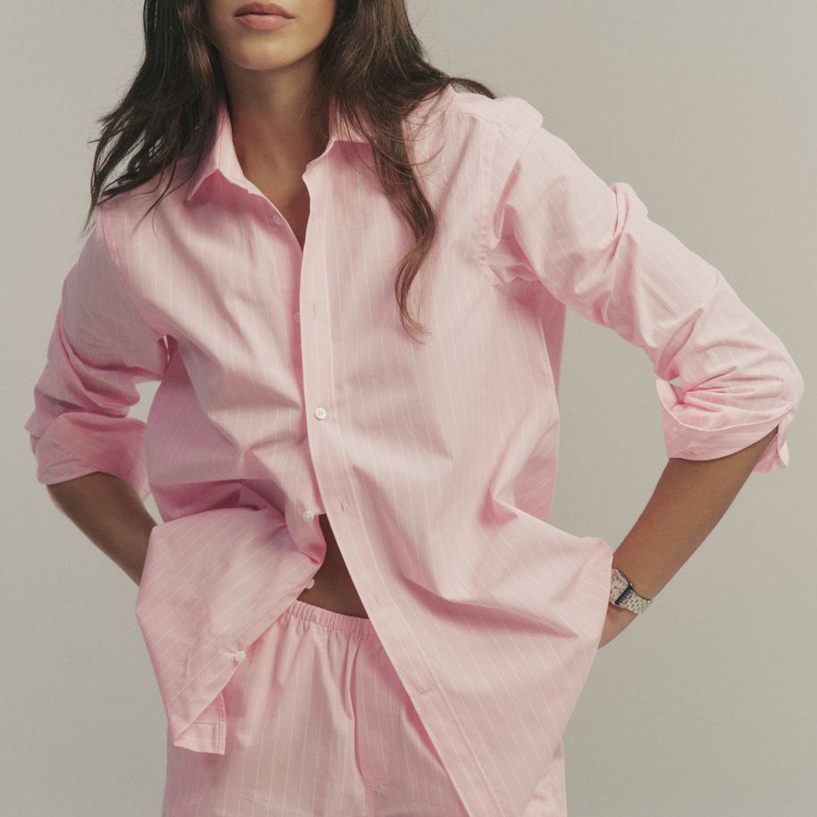 The Boyfriend: Fine Poplin, Light Pink Stripe