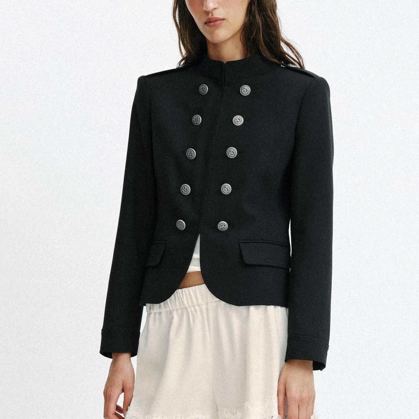 Fitted Jacket With Buttons and Shoulder Pads