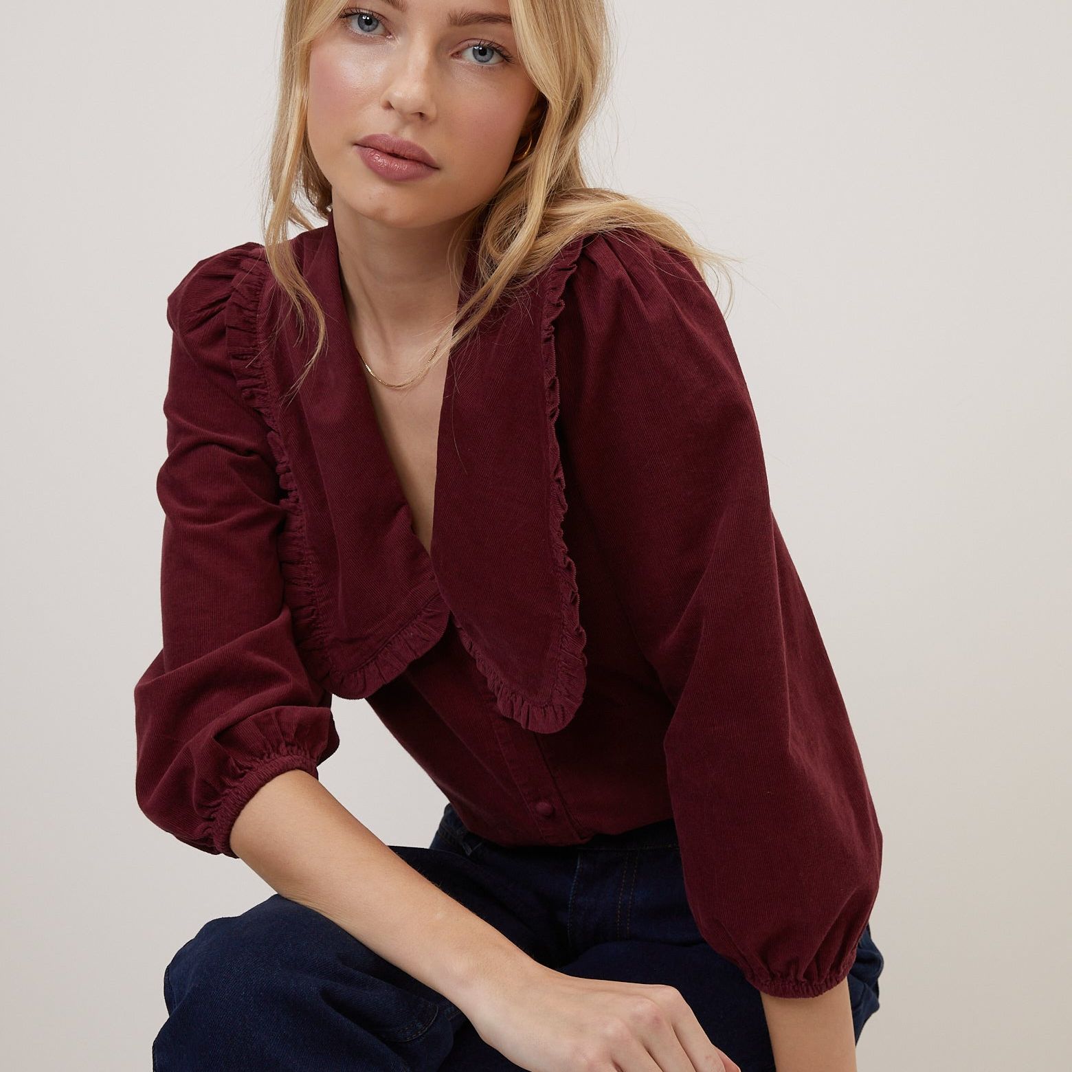 Burgundy Cord Peter Pan Collar Emmie Blouse