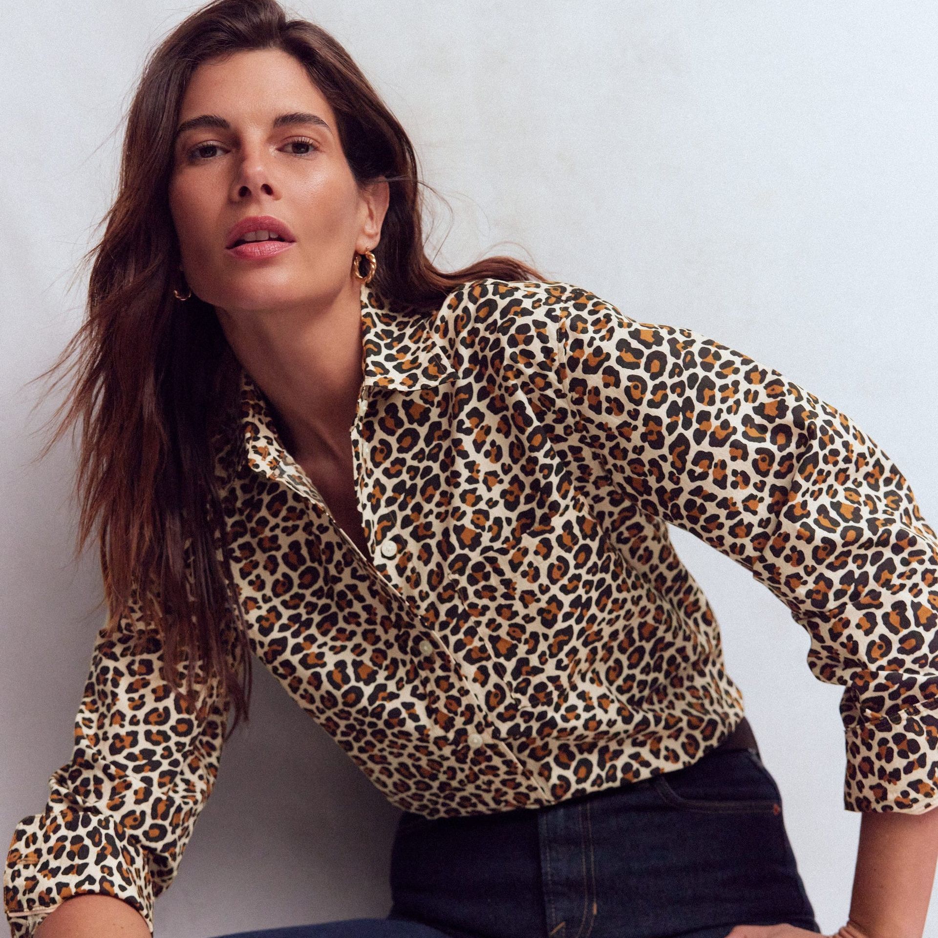 Sadie Relaxed Cotton Shirt-Soft Cream, Leopard Flow
