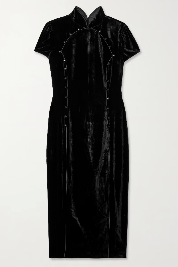 Saloni, Taro-C velvet midi dress