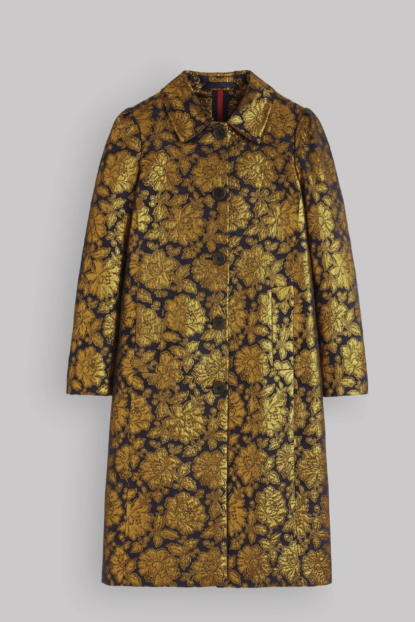 Boden, Aylesford Jacquard Coat-Gold Floral Jacquard