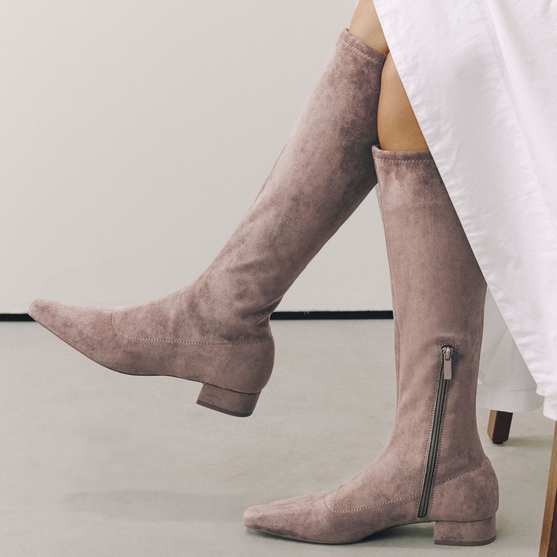 Taupe Brown Standard Fit Forever Comfort&amp;reg; Faux Suede Chisel Toe Knee High Sock Boots - Size 3 Eu 35.5