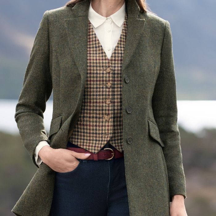 Ladies British Tweed Cheltenham Jacket Forest Green Herringbone