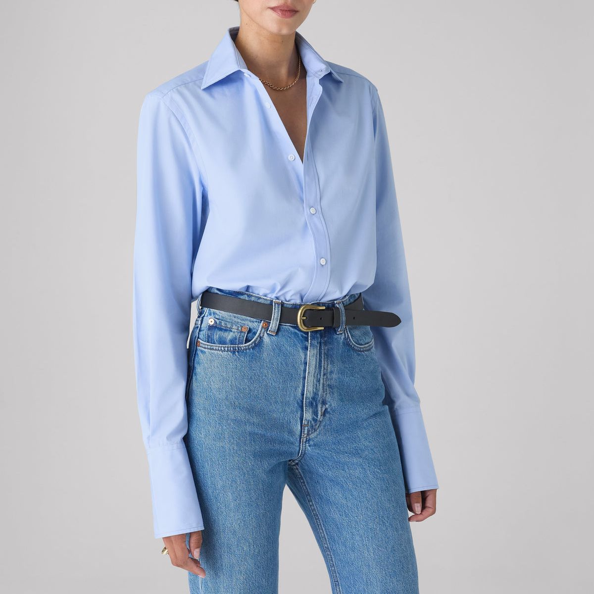 The Boyfriend Exaggerated Cuff: Fine Poplin, Sky Blue