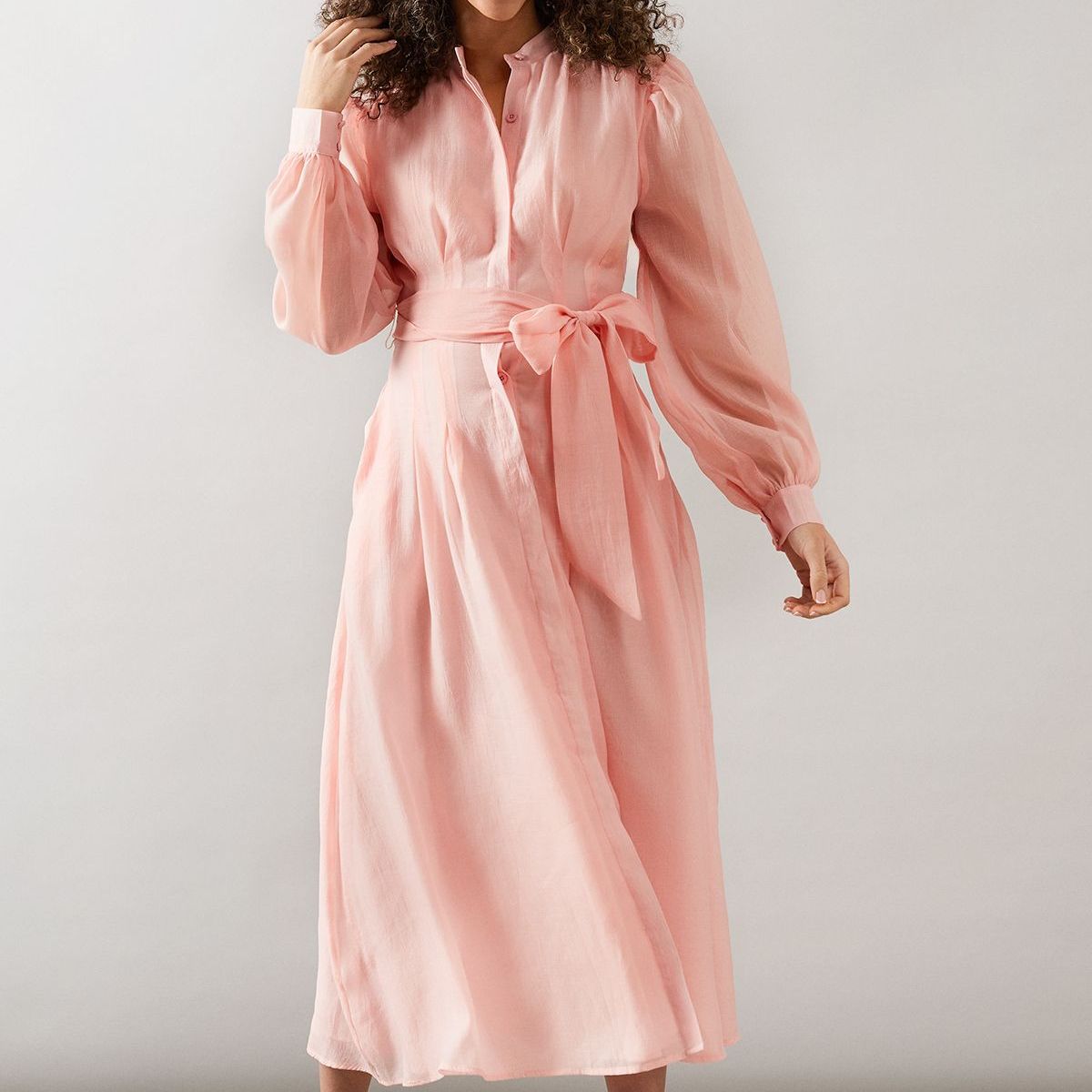 Textured Organza Midi Shirt Dress
