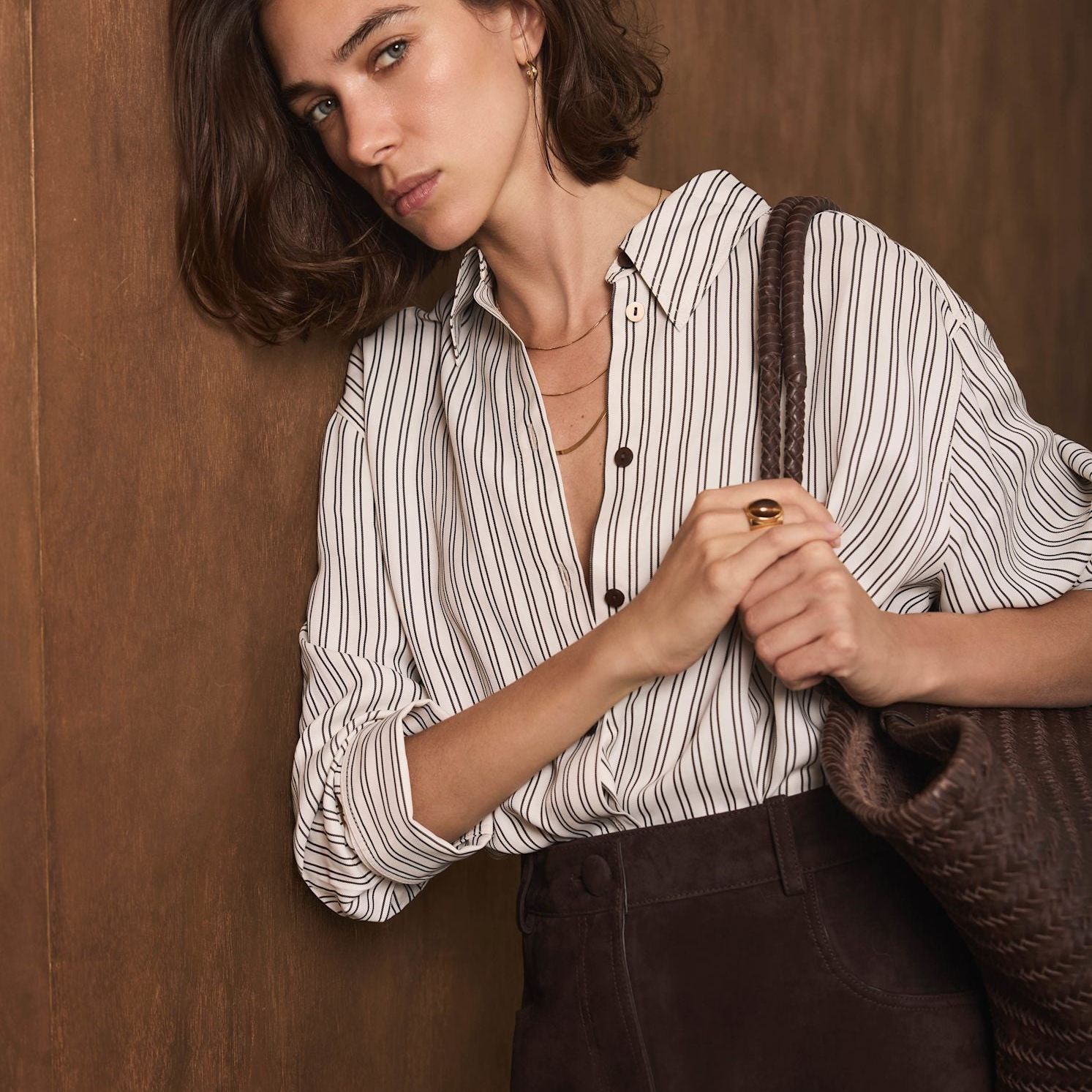 Neutral Brown Stripe Shirt
