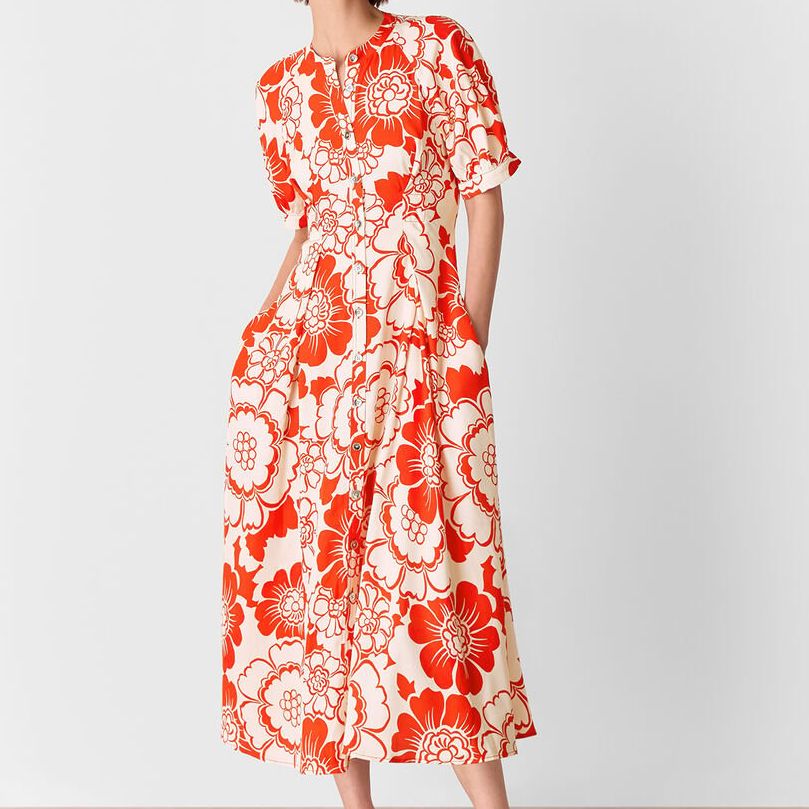 Red Bloom Floral Midi Dress