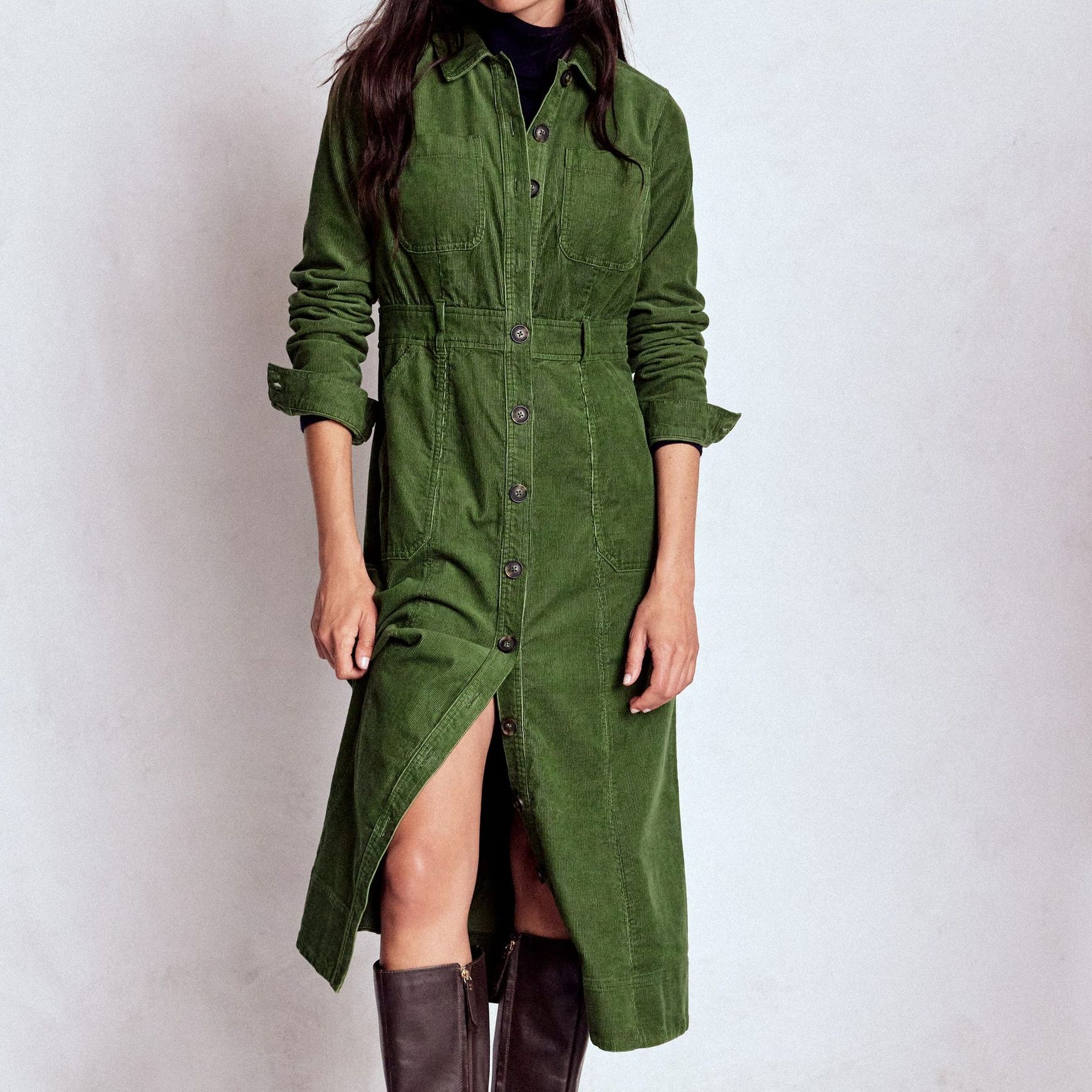 Boden Amanda Cord Midi Dress in Fern