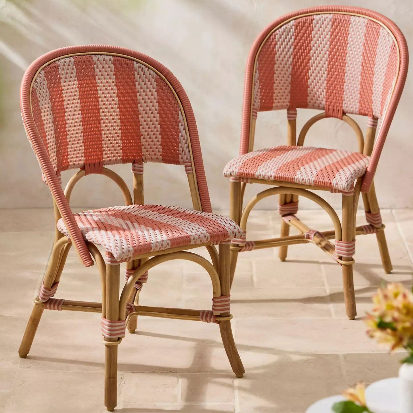 Anthropologie, Striped Woven Indoor/outdoor Bistro Chairs, Set of 2