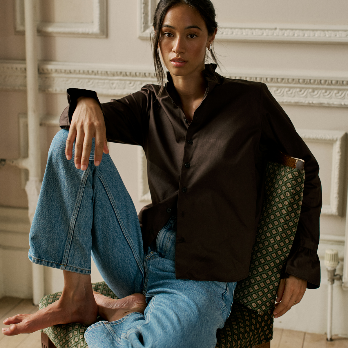 Kew Blouse: Fine Poplin, Chocolate