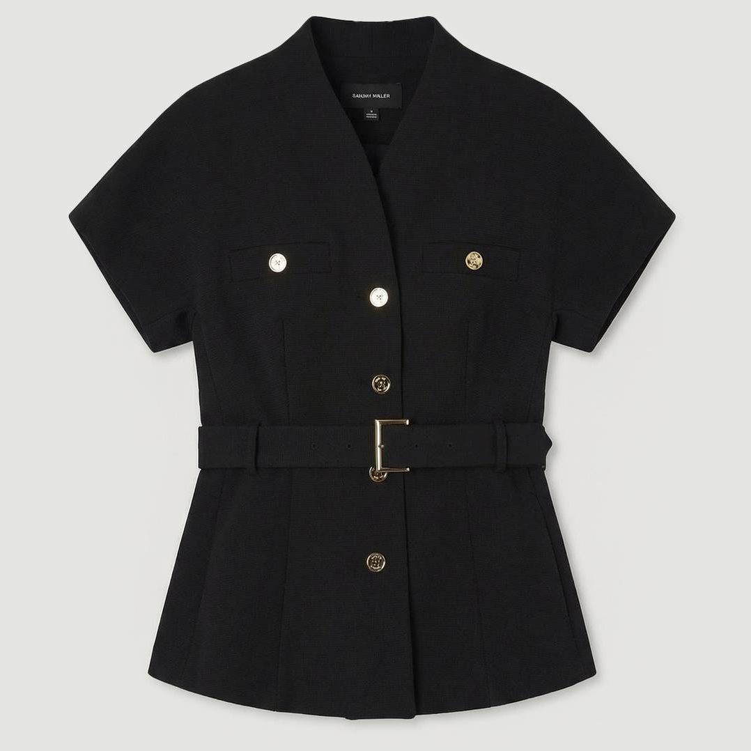 Karen Millen Black High Neck Belted Top