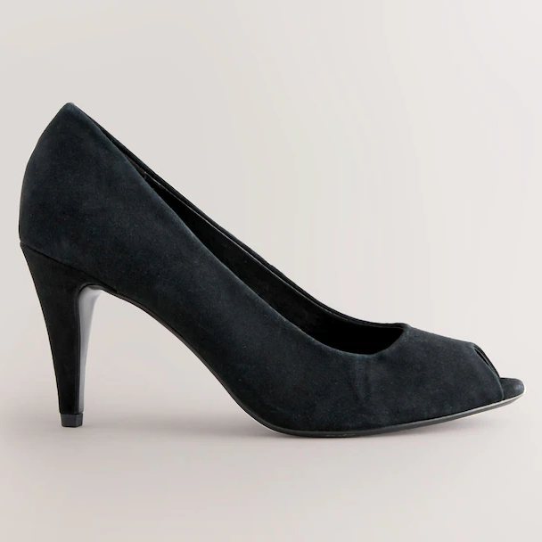 Next, Black Suede Premium Leather Peep Toe Heels