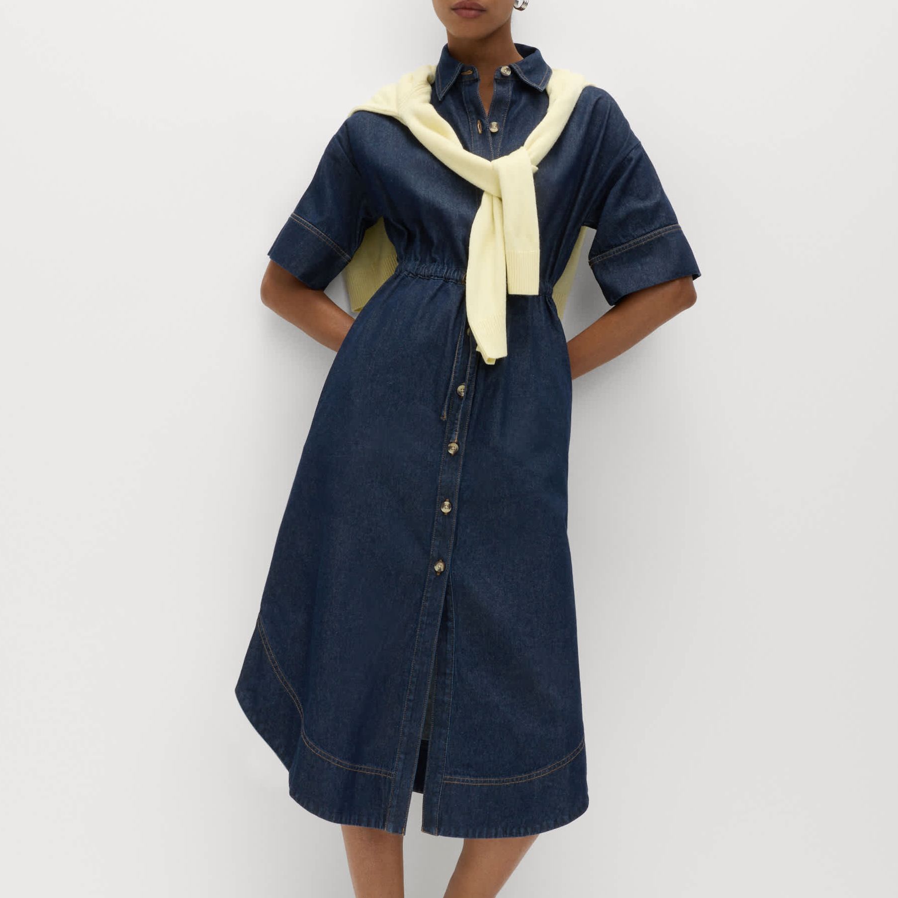 Pure Cotton Denim Midi Shirt Dress