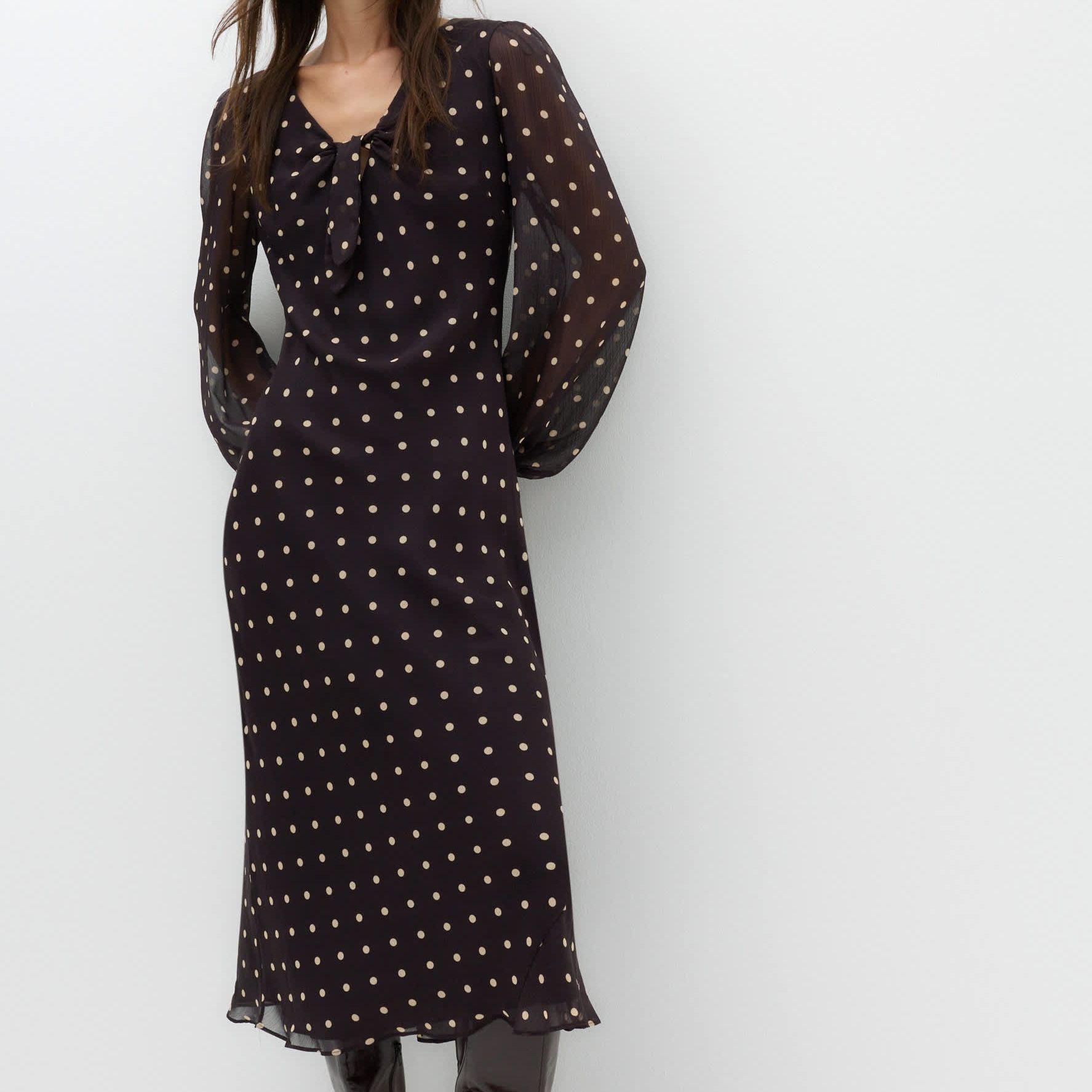 Chiffon Spot Print Midi Tea Dress