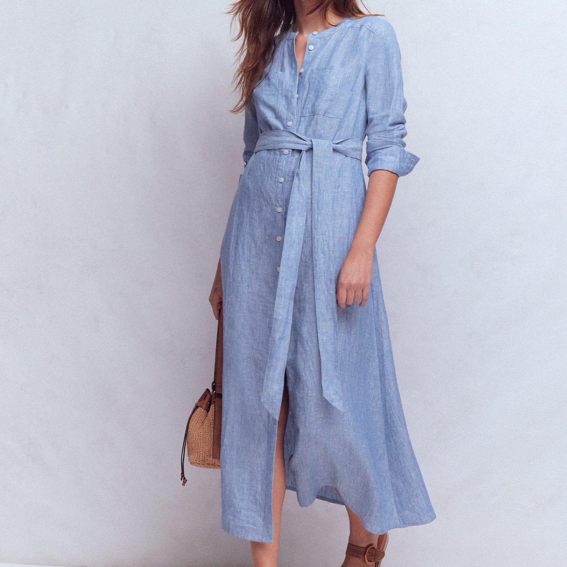 Mollie Linen Midi Dress-Chambray