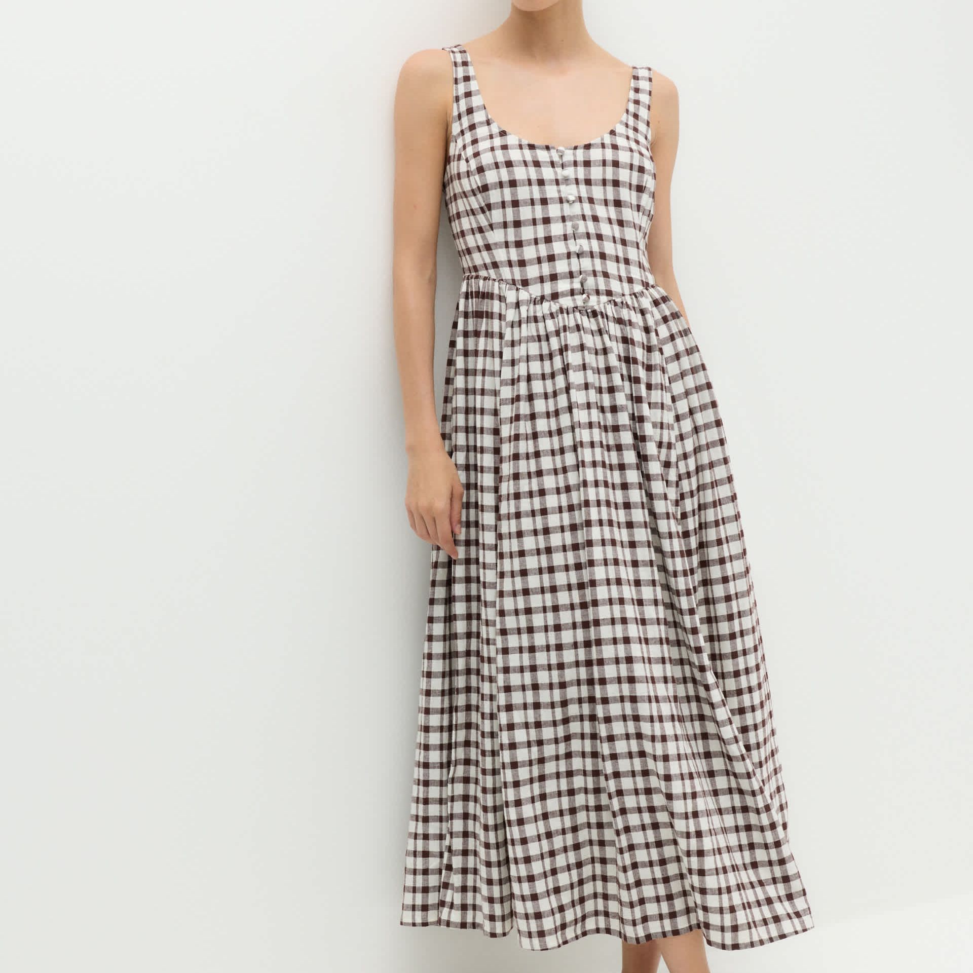 Linen Rich Printed Scoop Neck Corset Dress
