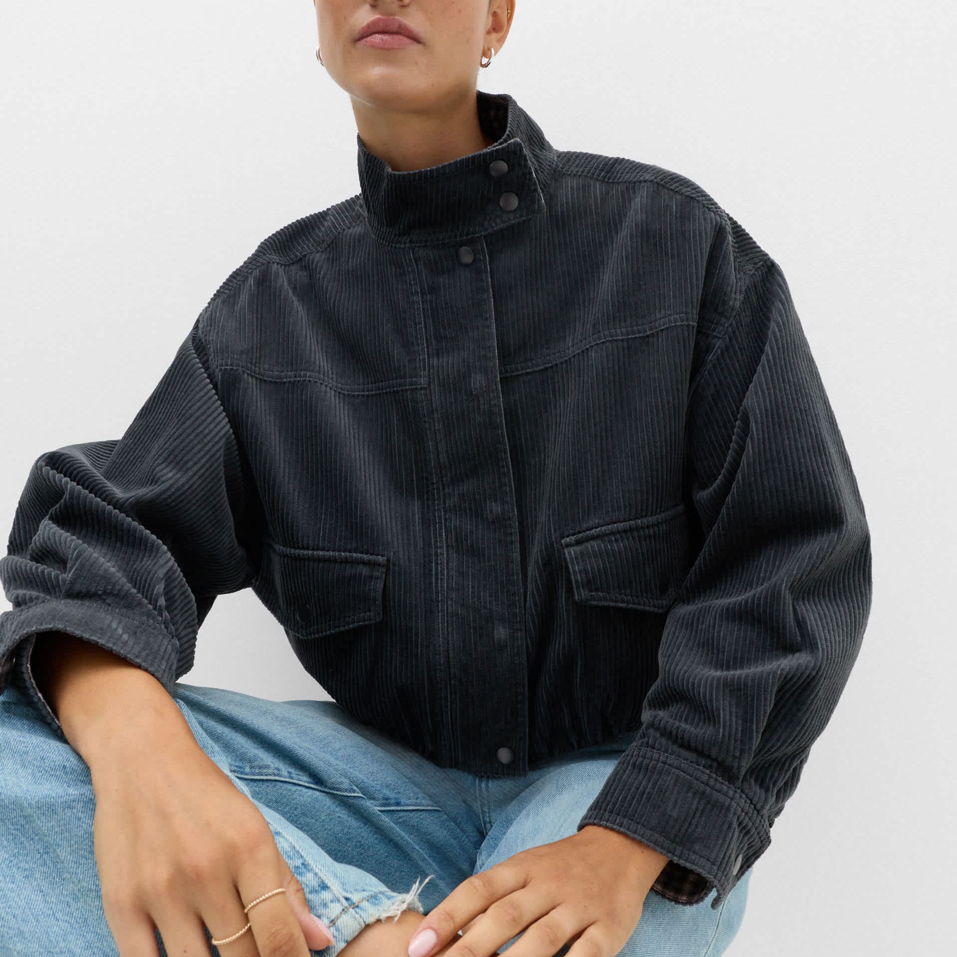 Pure Cotton Cord Funnel Neck Bomber Jacket