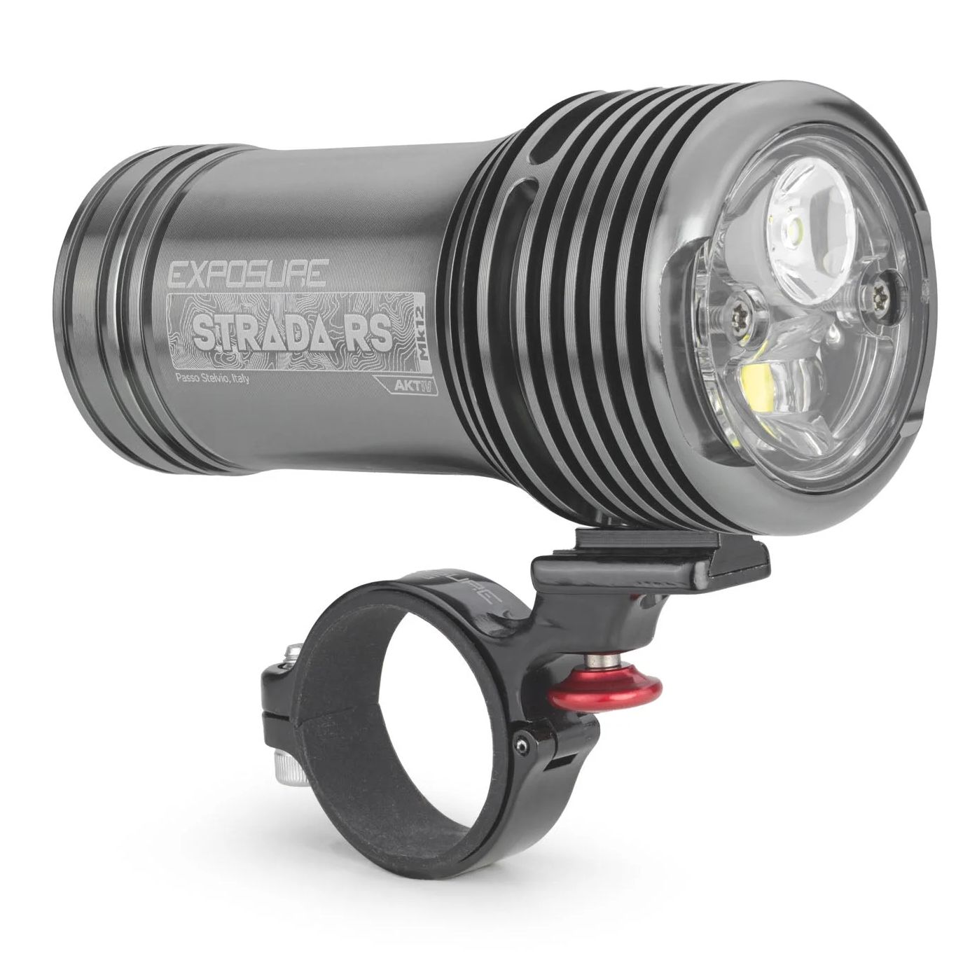 A grey bike light on a white background