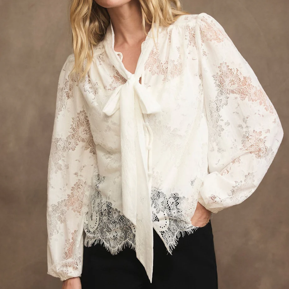 Mint Velvet, White Lace Pussybow Blouse