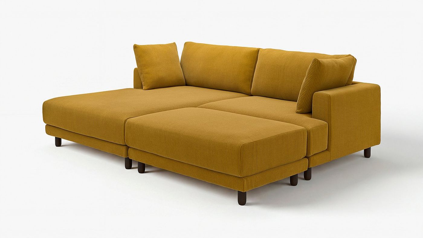 Upp&amp;Aring;kra 3-Seat Modular Sofa - With Chaise Longue, Left With Footstool/samsala Yellow-Brown