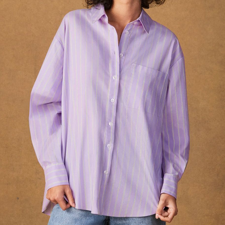 Lilac Stripe Button Side Detail Shirt