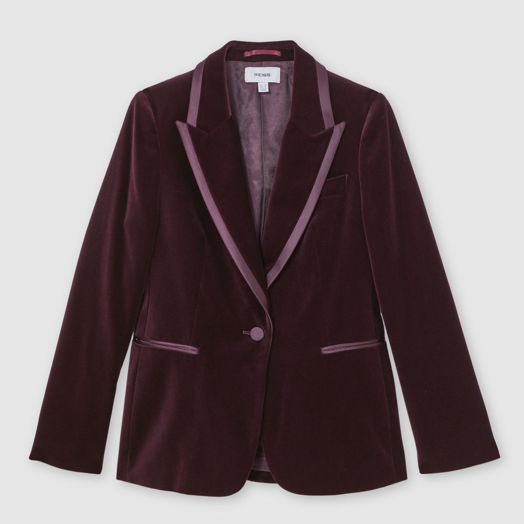Velvet Single-Breasted Suit Blazer in Burgundy