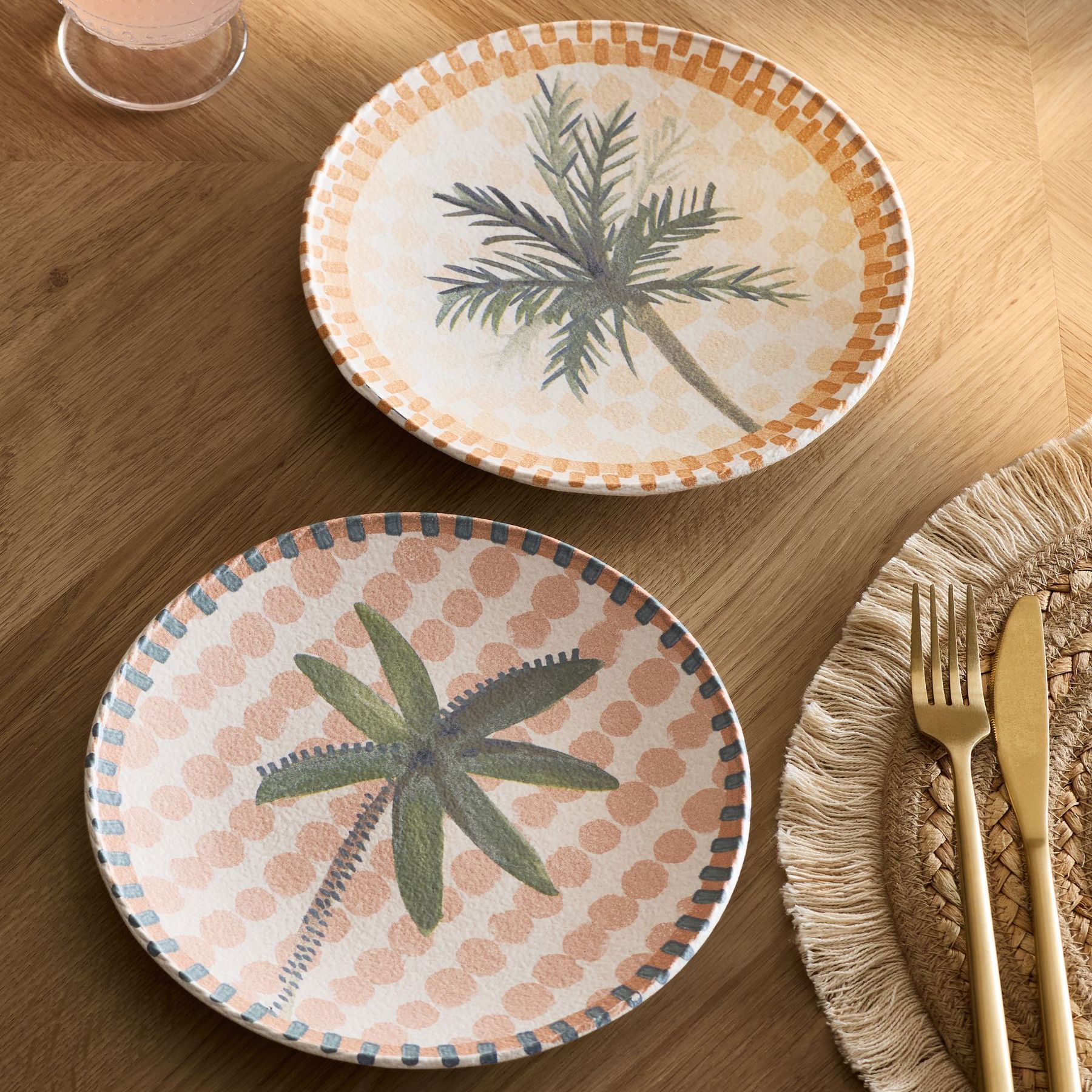 Set of 2 Multi Colour Palm Tree Side Plates